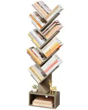9 Tier Tree Bookshelf, Tall Bookcase with Drawer, Wood Book Shelf, Modern