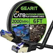 Cat 8 Outdoor Flat Ethernet Cable (6ft, Black) Direct Burial Rated LLDPE Jacket - Indoor Cat8 Shielded FTP 2000Mhz 40Gbps High Speed Gaming Computer Network RJ45 Snagless Patch Cord Internet