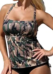 [Sumtory] Women Two Pieces Tankini Camouflage Backless Bandage Swimsuit Bathwear