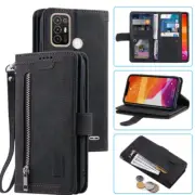 ZTE Blade A52 Wallet Case,Leather Zipper Magnetic Flip Card For ZTE Blade A52