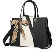[Lubardy] Handbags for Women PU Leather Large Capacity Shoulder Handbags Tote Bag Waterproof Crossbody with Adjustable Straps Shopping,Traveling, Work,Black+White