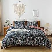 HoneiLife King Duvet Cover Set - 100% Cotton Comforter Cover Floral Duvet Cover Sets,Soft & Breathable Duvet Cover with Zipper Closure and Corner Ties,3pcs Wildflower Comforter Cover Sets- Flower Sea