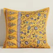Pottery Barn Bette Reversible Quilted Sham Pillow Cover Floral Yellow NEW