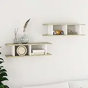 White Wall Shelves, Sonoma Oak Decor - Floating Ledge for Kitchen Shelf, Bathroom, Set of Shelves for Wall Decor, Engineered Wood Wallshelves