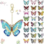 Henoyso 24 Pcs Butterfly Diamond Painting Keychains Key Chain DIY 5D Double Sided Drill Diamond Painting Ornaments Key Ring Set Diamond Kit for Kids Adult Beginners Backpack Shoulder Bag Accessory