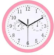 LWLYLCHBM Outdoor Garden Wall Clock, 10 Inch Large Mute Garden Clock with Thermometer and Hygrometer Indoor Outdoor Clock Outdoor Outdoor Clock-Pink