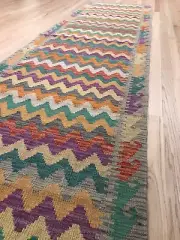 Vintage Tribal Veg dye HandMade Kilim Area Rug 2.9x9.7 RUNNER