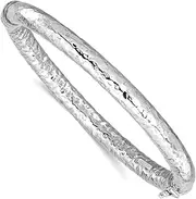 [JewelryWeb] 6.25mm 925 Sterling Silver Rhodium Plated Polished Hammered Bangel Bracelet Link-Bracelet for Women