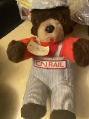 Vintage 1980's CN Rail Oscar mascot toy 15" plush bear With Tag & Pin canadian
