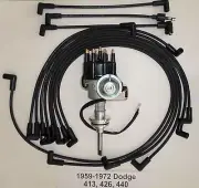 DODGE 413-426-440 1959-1972 BLACK SMALL Cap HEI Distributor & Spark Plug Wires