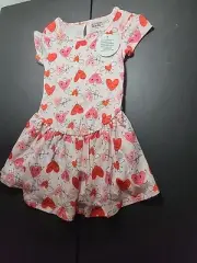 dot dot smile girls 2T 3/4 drop waist cap sleeve key hole back Pink Hearts NWT