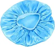 BESTYASH Extra Large Lake Blue Satin Sleep Cap for Women Elastic Design Bathing Cap Comfortable and Breathable Hair Protection for Shower Use Fits