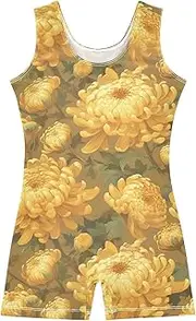 [FRODOTGV] Large Golden Florals Leotards for Girls Gymnastics Soft Dance Biketard Short Unitard for Training, Yoga, Tumbling