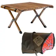 Wooden Foldable Camping Table 62cm + Jacaru Picnic Blanket 100% Cotton Regular
