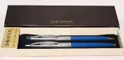 VTG Sheaffer PEN / PENCIL Gift Set Blue Barrel w/ Silver Tone Ballpoint Pen USA