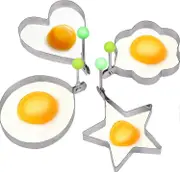 Lertenys 4 Pcs Egg Mold with Handle, Star/Heart/Round/Plum Flower Stainless Steel Fried Egg Shaper Pancake Mold, DIY Kitchen Tools