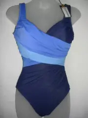 NWT Womens Miraclesuit Calypso Be Dazzled One piece Swimsuit Blue/Black $142