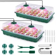 2 Packs Seed Starter Tray with Grow Lights, 72 Cells Silicone Seed Starter Ki...