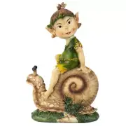 Kitsch Dwarf Garden Gnome Riding Snail Flowerbed Pixie Yard Sculpture