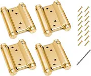 2 Pairs (4Pcs) of 3" Stainless Steel Cafe Saloon Door Swing Self Closing Double Action Spring Hinge Brass w/Screws