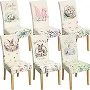 6 Pcs Easter Chair Covers Print Bunny Egg Flower Removable Seat Covers for Home Easter Spring Restaurant Decor or Hotel Restaurant Party Banquet