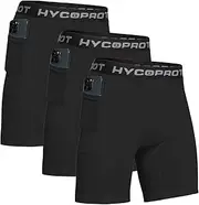 [HYCOPROT] Mens Compression Shorts with Phone Pockets Sports Underwear Athletic Performance Base Layer Shorts Quick Drying Workout Running Active