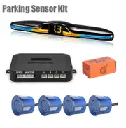LED Parking Sensor System Backlight Parktronic Monitor Display Kit Backup Detector Assistant 4 Probes Blue Sensors