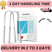 2 Pack Tongue Scraper, 100% Surgical 304 Stainless Steel Tongue Cleaner for Adul