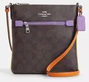 NWT Coach CL671 Mini Rowan File Bag Brown Signature Silver/Brown/Iris Multi