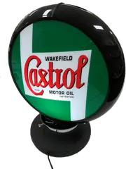 Castrol Motor Oil Fuel Bowser Bar Lighting Garage Light Sign Illuminated Globe on Base