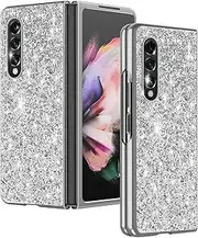 Z Fold 3 Glitter Case for Samsung Galaxy Z Fold3 5G Phone Case for Women Girls, Slim Ultra Thin Matte Back Shockproof Protective Cover for Samsung Z Fold 3 5G, 7.6" Crystal Bling Case (Silver)
