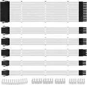 EMSea 30pcs White Fiber Braided ATX EPS PCI-E Sleeved Cable PSU Extension Cables with Combs Kit 24PIN 8PIN 6PIN 4+4PIN for CPU GPU Power Supply 30CM