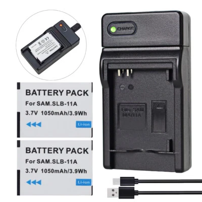 2x EA-SLB11A SLB-11 Camera Battery +Small USB Charger SLB-11A for Samsung TL350