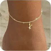 [Sargetou] Gold Initial Ankle Bracelets for Women,14k Gold Plated Anklet Bracelet Trendy Lightweight Waterproof Dainty Anklets Summer Beach Jewelry Gift
