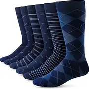 [Yousu] Mens Dress Socks Business Casual Solid Pattern Cotton Crew Sock 6 Pairs