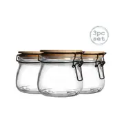 Argon Tableware 3 Piece Storage Jar with Wooden Lid Set - Round - 500ml