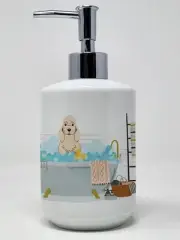NEW Buff Cocker Spaniel in Bathtub Ceramic Soap Dispenser Hand Soap Dispenser