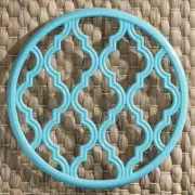 Cast Iron Trivet -Moroccan Lattice - Turquoise Blue with Non-Slip Feet - New