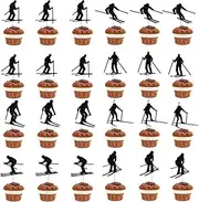 Bejotaa 24 Pcs Winter Skiing Cupcake Toppers Happy Birthday Cake Topper Sports Themed Party Cake Decoration Dessert (ski)