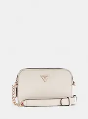 GUESS White Noelle Double Zip Camera Crossbody Bag