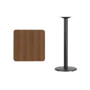 24" Square Walnut Laminate Table Top With Base - Bar Height Restaurant Table