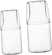GLEAVI 2Sets Transparent Bedside Water Carafe and Glass High Borosilicate Glass Drinkware for Home Office Parties and Picnics Elegant Cold Beverage Container