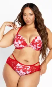City Chic Ladies Hana Push Up Underwire Bra sizes 16C 16D Colour Red Floral