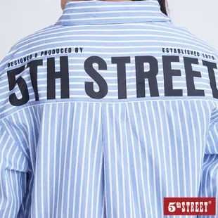 5th STREET 女裝寬版背後LOGO長袖襯衫-水藍