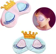 AKOAK Pack of 2 Cute Girl's Travel Princess Crown Sleeping Eye-Shade Blindfold Nap Cover Eye Mask（Pink+Light Blue）