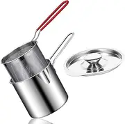 Vataiky Deep Fryer Pot,Small Deep Fryer Stainless Steel Frying Pot with basket and Lid,1200ml Handled Stainless Steel Chip Pan for French Fries Shrimp Chicken Wings and Shrimp, CY-24031804