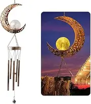 Solar Outdoor Windchimes,Sun Solar Wind Chimes,Crackle Glass Ball Wind Chimes Deep Tone Soft Music Wind Chimes for Party Garden Festival,Mom Birthday Gift (Size : Moon)