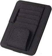 Artificial Leather Car Sun Visor Storage Glasses Organizer Bills Wallet Holder Ticket Credit Card Clips Auto-Interior Visor Accessories(Black)