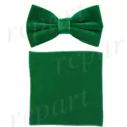 New in box Brand Q formal Men's Pre-tied Velvet Bow tie & Hankie Emerald Green