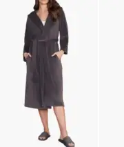 Barefoot Dreams Luxechic® Belted Hooded Robe Size 1 NEW Carbon Gray $198 Retail